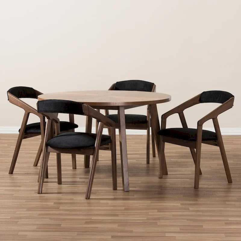 5-teiliges Esszimmer-Set mit grauem Stoffbezug im Mid-Century-Stil von Baxton Studio