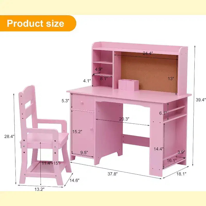 Bureau et chaise pour enfant, ensemble pour garçons et filles, bureau d'écriture en bois avec bibliothèque, tableau d'affichage, placard et tiroir, pour les 3-8 ans