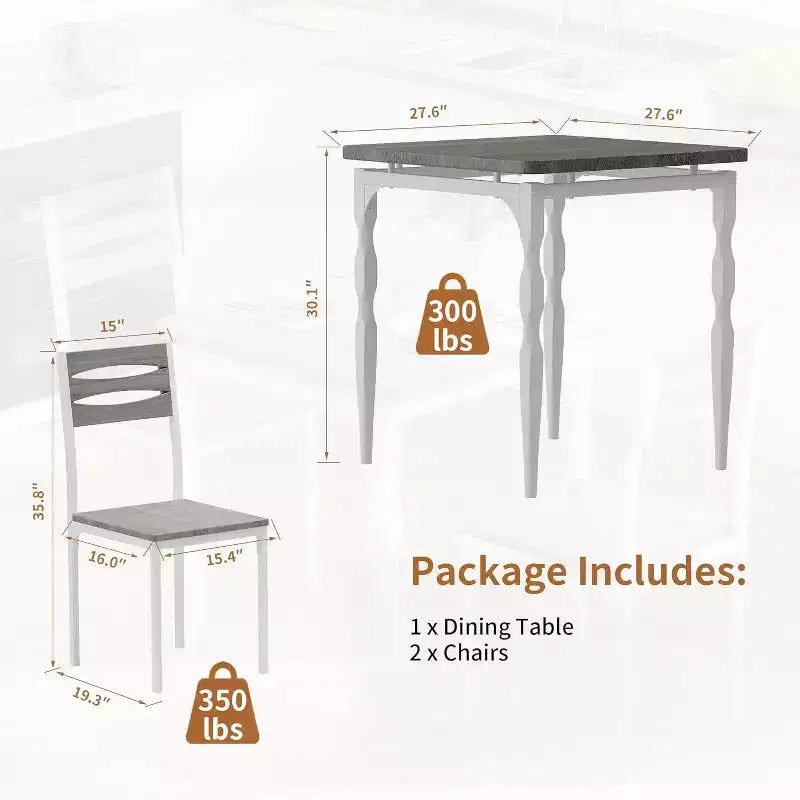 Eetset van 3 delen voor kleine ruimtes, tafel en 2 stoelen met spiraalpoten, compacte keukentafelset voor appartementen