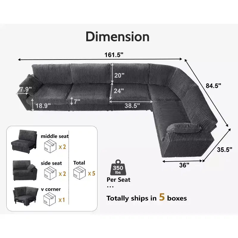 Modulares Cordsofa von Dyonery mit waschbaren Bezügen