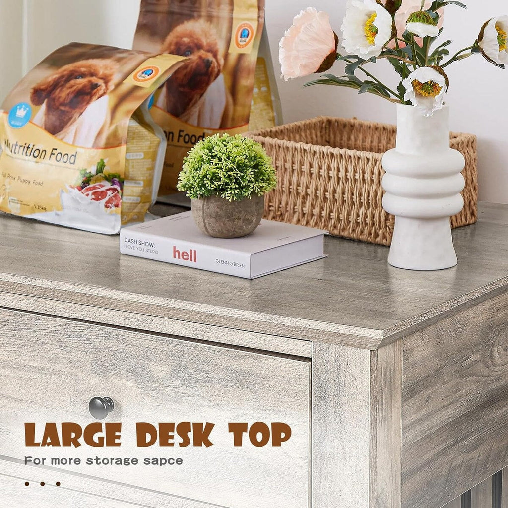 Cuccia per cani BOSSIN da 44 pollici, mobile in legno con tavolino laterale e cassetti contenitori, cuccia decorativa per animali domestici