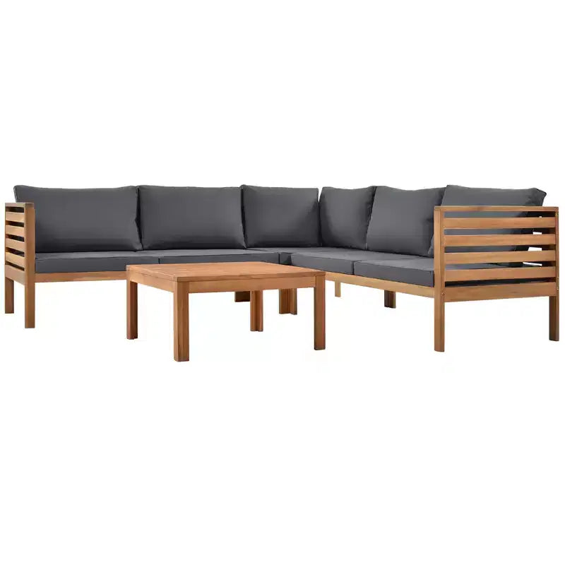 Polibi Acacia Corner Outdoor Sofa Set with Matching Coffee Table
