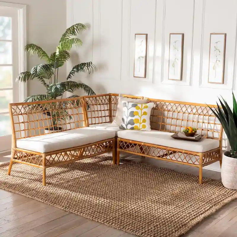 Capella moderne bohemian eethoekset van honingkleurig rotan, 3-delig