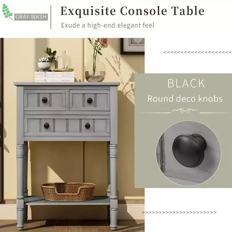 Console étroite de 23.7in avec 3 tiroirs et une étagère, table de canapé pour petit espace, entrée ou salon