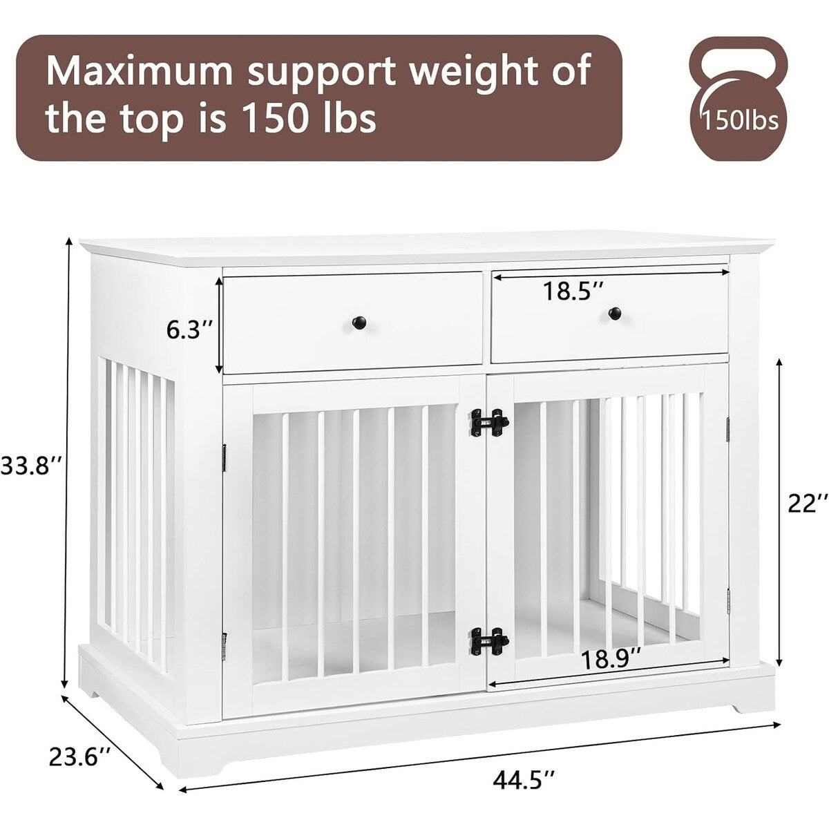 Cuccia per cani BOSSIN da 44 pollici, mobile in legno con tavolino laterale e cassetti contenitori, cuccia decorativa per animali domestici