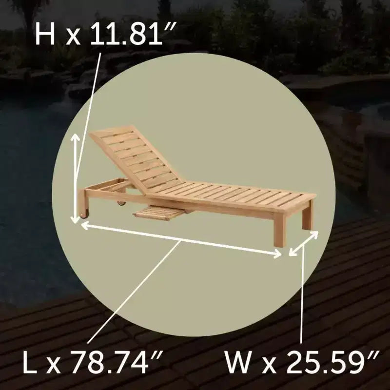 Nordic Teak Natur Outdoor-Chaiselongue mit Beistelltisch - Beige
