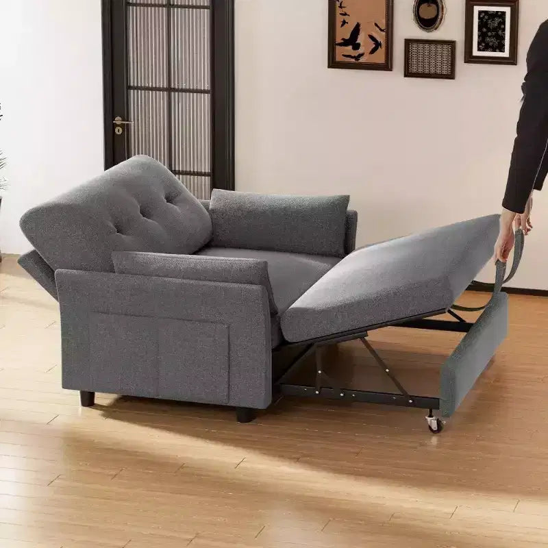 Divano letto Dyonery 51 3 in 1, divanetto trasformabile con letto estraibile, schienale regolabile, rivestimento in lino