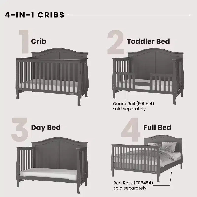Lit bébé convertible 4-en-1, transformable en lit de jour, lit pour tout-petit et lit double, avec 3 positions de matelas et une finition sans danger pour bébé