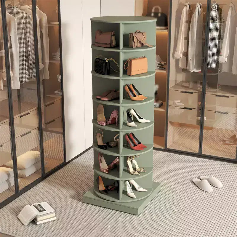 Draaibare schoenenrek-toren, 360° roterende schoenenkast met display, ronde verticale schoenenopberger, draaiende organizer voor handtassen en schoenen