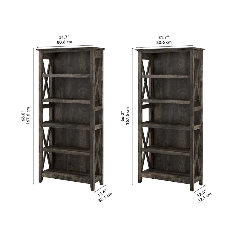 Boekenkast met 5 planken uit de Key West-serie van Bush Furniture