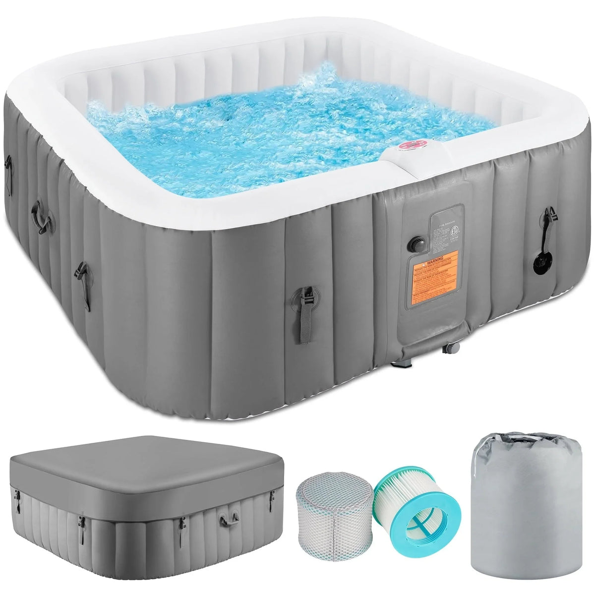 Opblaasbare hottub voor buiten voor 4-6 personen, met bedieningspaneel en 130 jets, geïsoleerde hottubafdekking en vloerbeschermer - 75???W