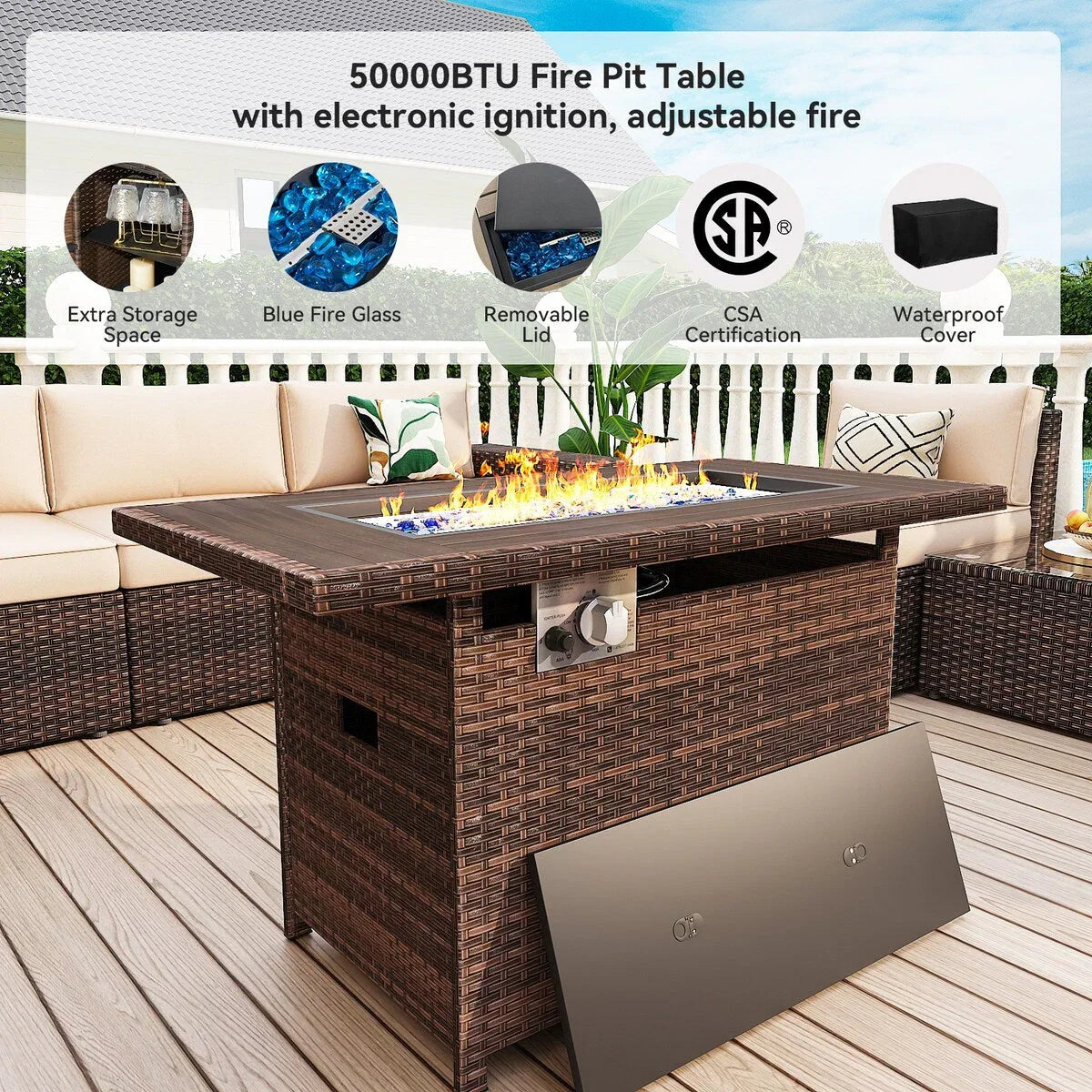 Set di mobili da patio da 13 pezzi con tavolo focolare 44