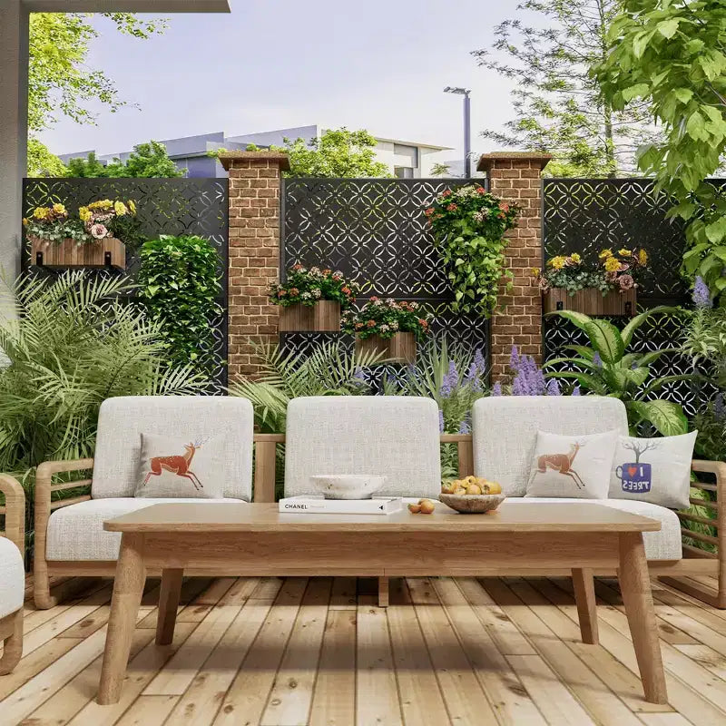 MAYEERTY privacyscherm van gegalvaniseerd staal voor binnen en buiten, vrijstaand decoratief scherm voor balkon en tuin, 1 stuk
