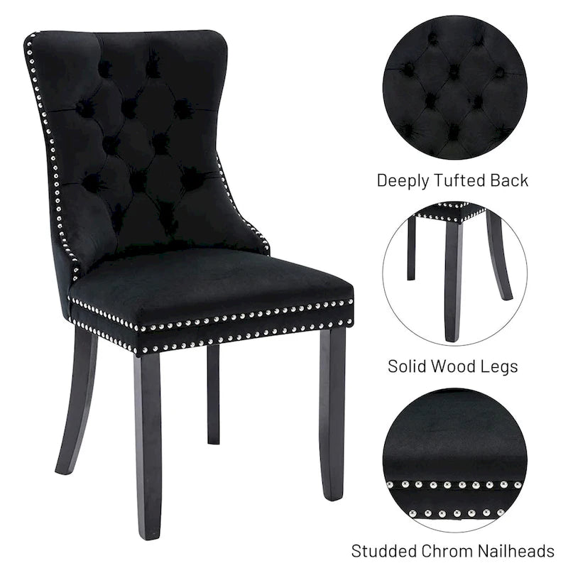 Dining Chairs Set of 6, Luxury Upholstered Velvet Kitchen Chairs Side Chair with Padded Seat Back and Solid Wood Legs - N/A