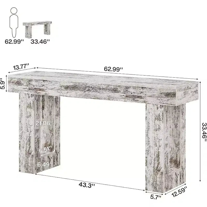 Landelijke consoletafel van 63, rechthoekige houten accenttafel in verweerd wit voor entree, hal en woonkamer.