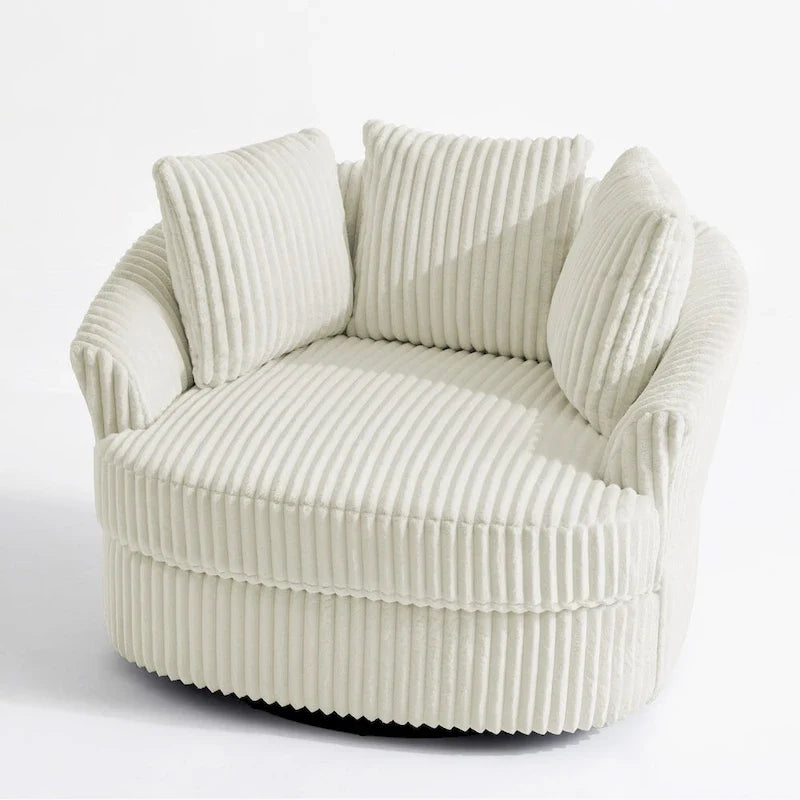 Set da 2 poltrone girevoli a botte oversize da 43 W in morbido velluto a coste con cuscini