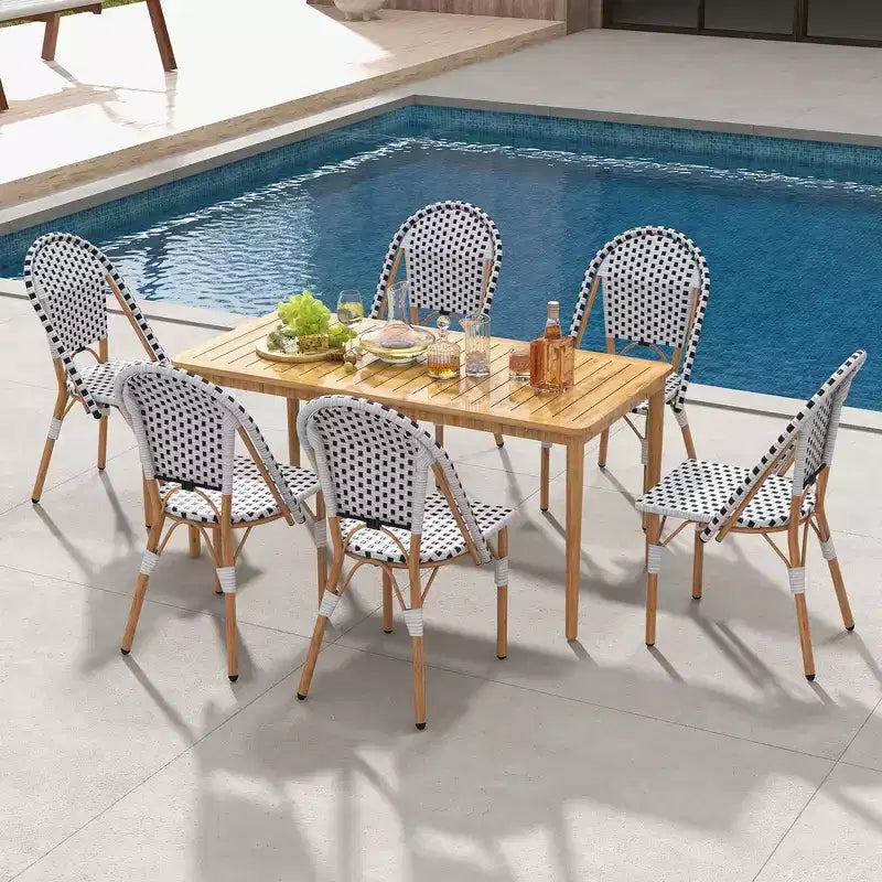 Costway Bistrostuhl-Set im französischen Stil, 4 Stück, mit handgeflochtenem Rattan und verzinktem Metallgestell, für draußen