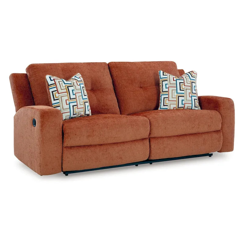 87 handmatige relaxbank met gecapitonneerde rugleuning en 2 sierkussens | kruidige oranje kleur