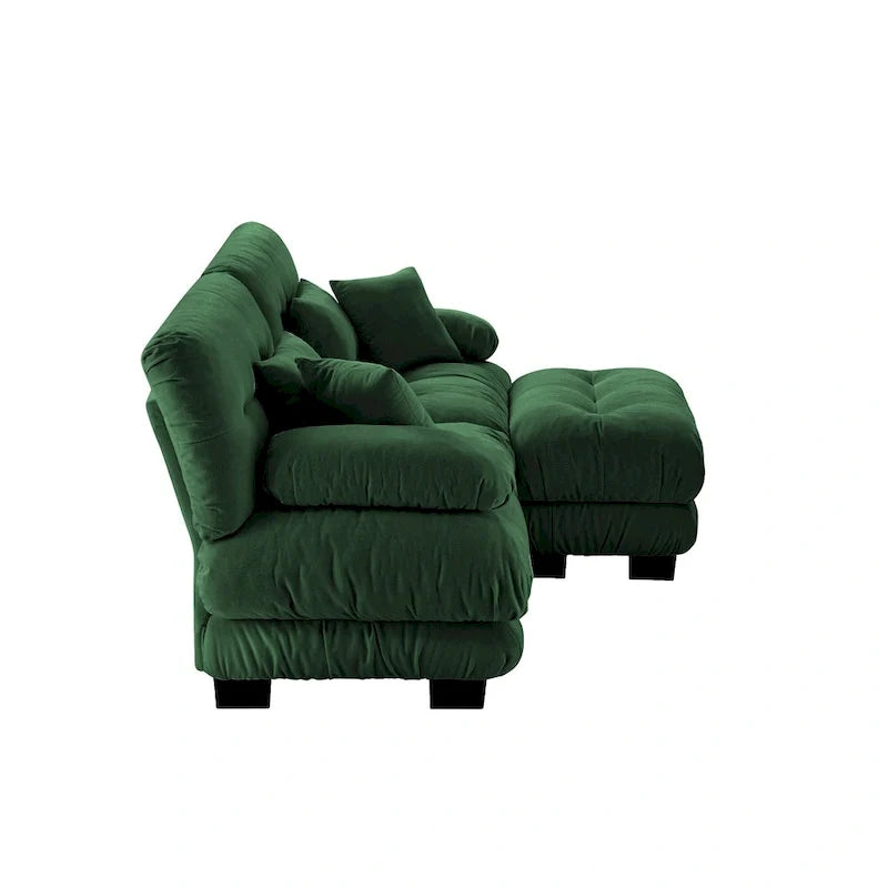 Ecksofa in L-Form, Chenille-Zweisitzer mit Lendenkissen