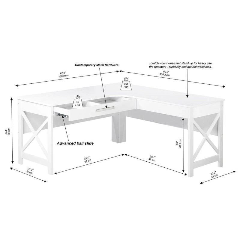 Bureau moderne de style ferme d’Alaska en forme de L L avec tiroir