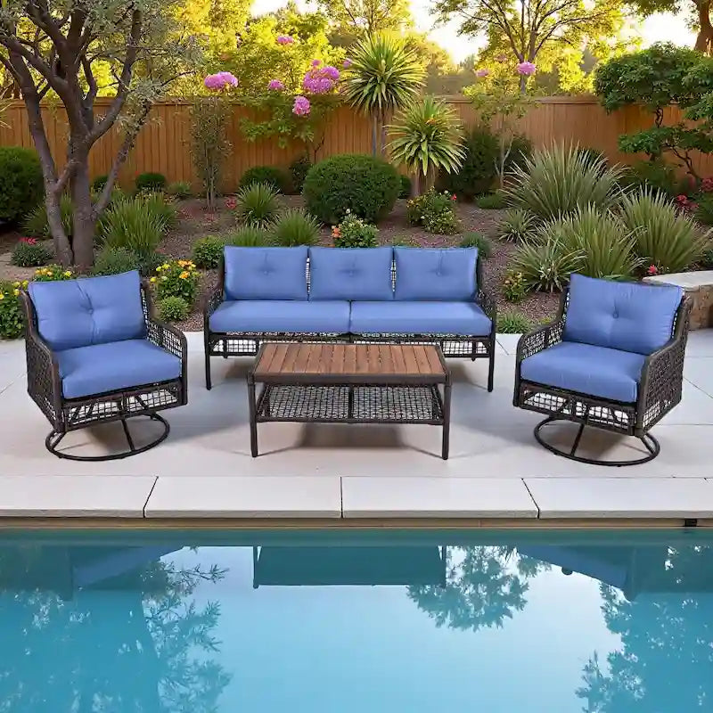 4-teiliges Outdoor-Loungeset aus Rattan mit Drehsesseln und Couchtisch