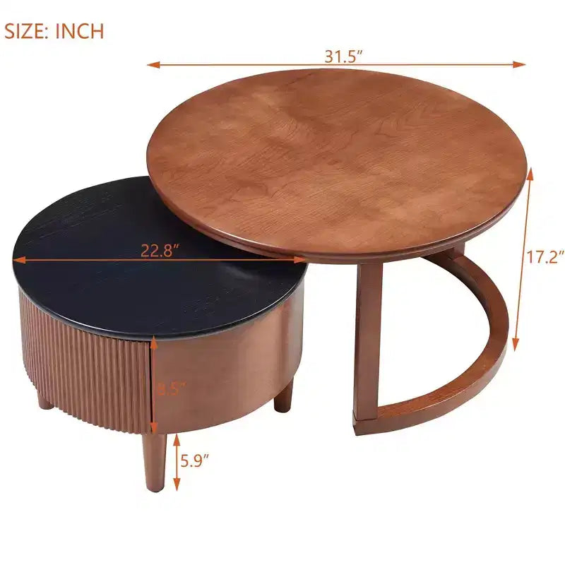 Moderner Satztisch-Couchtisch mit Schublade, runder Wohnzimmertisch mit Stauraum