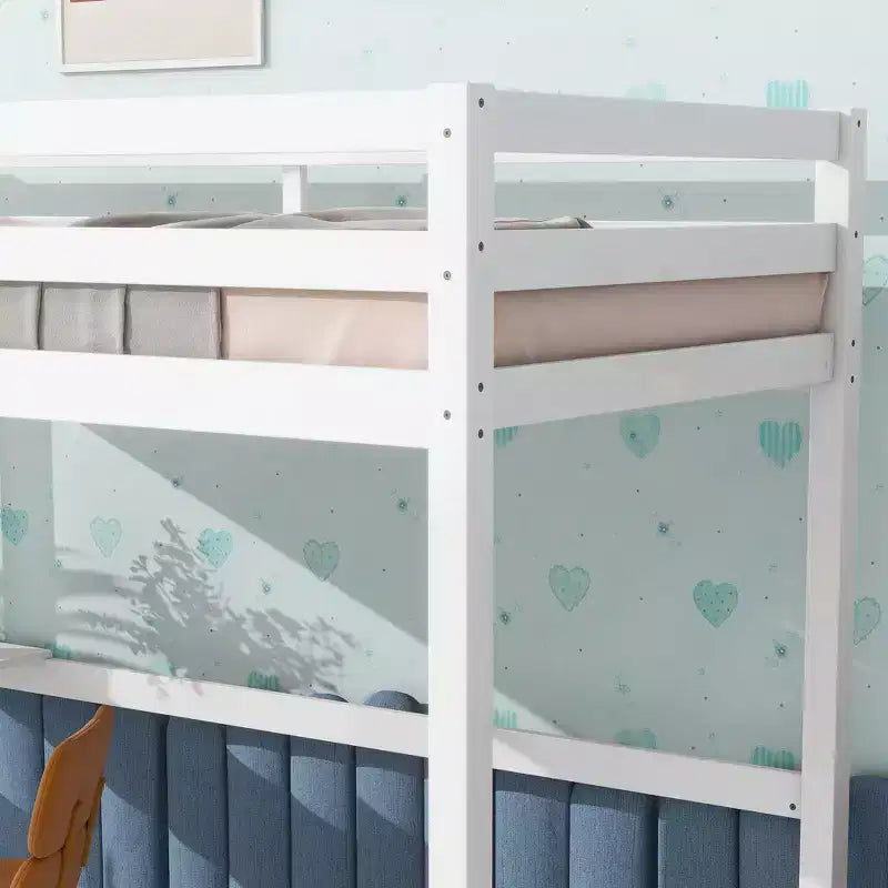Lit mezzanine minimaliste Okak avec échelle, lit mezzanine pour lit simple en bois d’hévéa avec garde-corps de sécurité et bureau intégré, cadre de lit pour enfants et adolescents