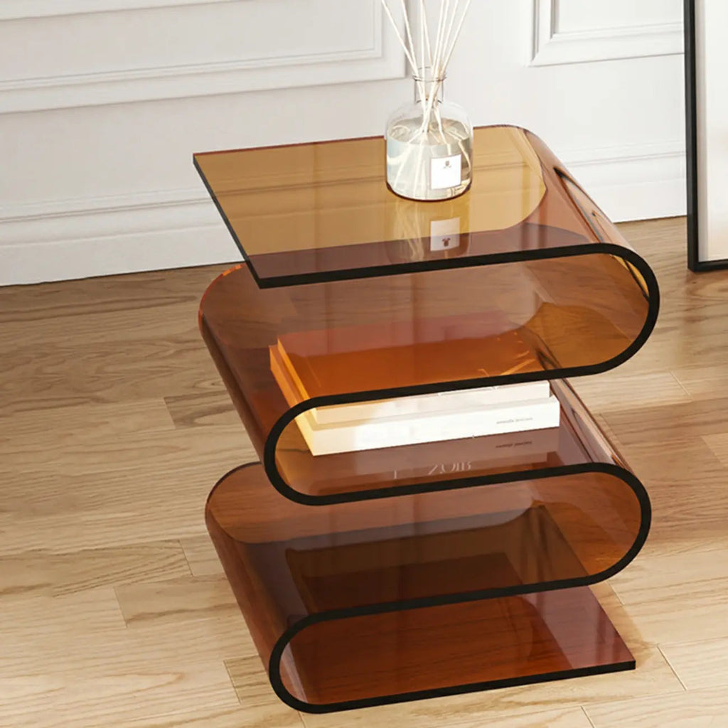 Moderner Beistelltisch aus Acryl in S-Form mit Stauraum