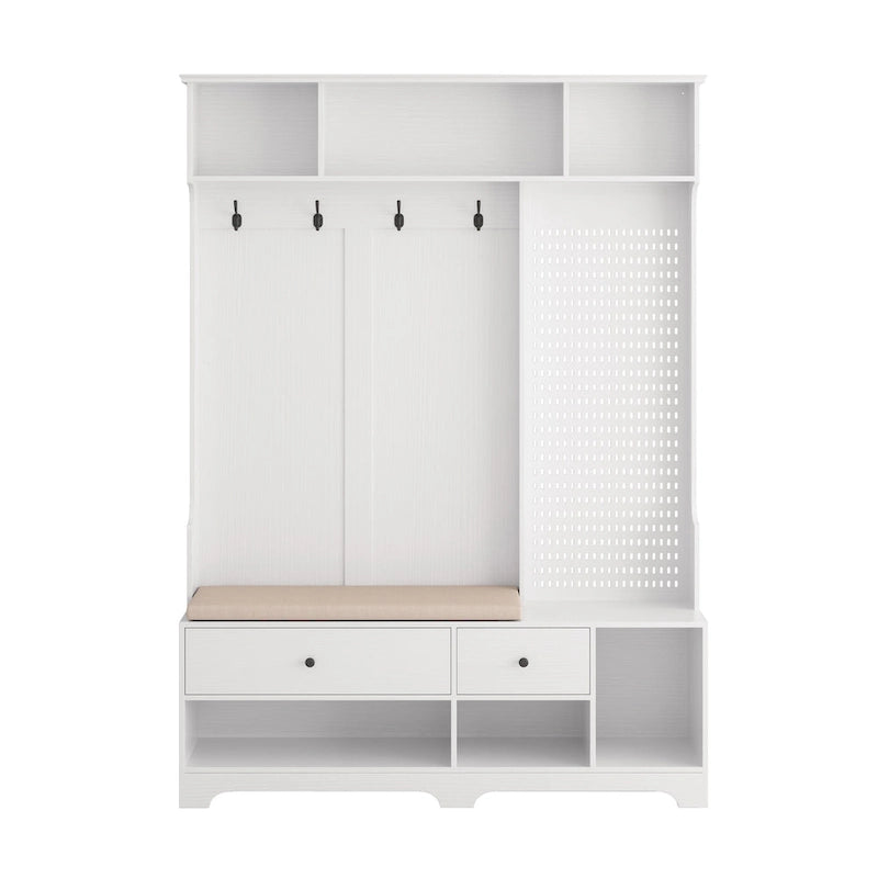 GDFStudio - Appendiabiti multifunzione Finn con panca portascarpe, pannello forato e ampio spazio contenitivo