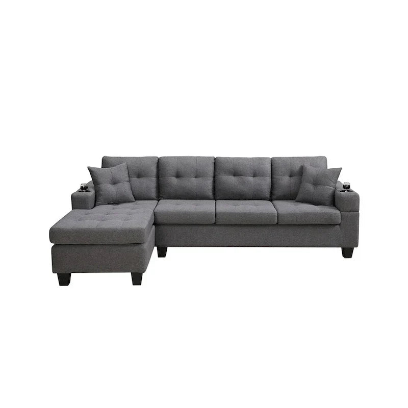 Wohnzimmer-Ecksofa mit L-förmiger Chaiselongue und Becherhalter