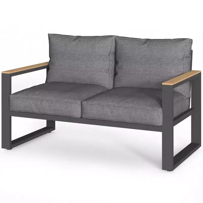 Canapé d’extérieur deux places en aluminium Heynemo, mobilier de patio en métal résistant aux intempéries, canapé de patio pour véranda, cour et jardin