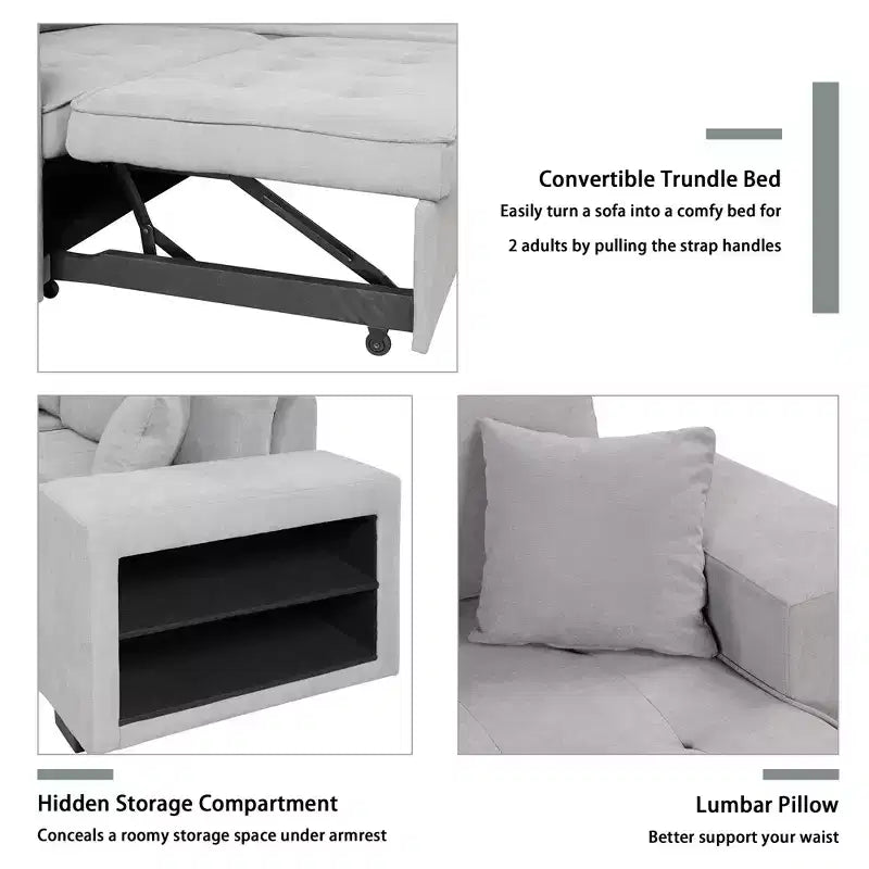 Divano componibile letto reversibile a L da 104.5 con chaise longue contenitore e 2 sgabelli - Divano letto trasformabile a 3 posti per il soggiorno