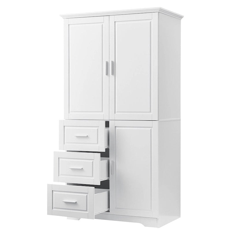 Armoire de rangement haute et large avec portes pour salle de bains, trois tiroirs