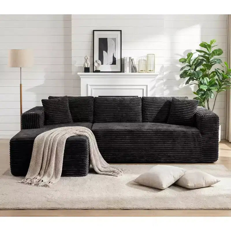 Divano componibile modulare senza struttura Celebalcony 103, chaise longue a forma di L con 2 portabicchieri, divani nuvola in morbido velluto a coste per il soggiorno, senza montaggio