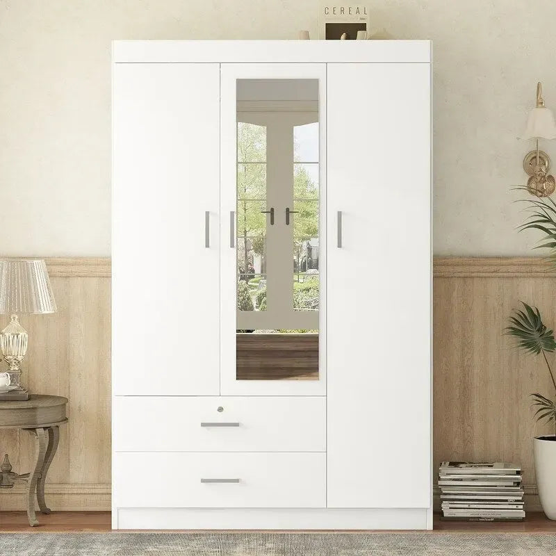 Armoire à 3 portes miroir avec étagères et 2 tiroirs