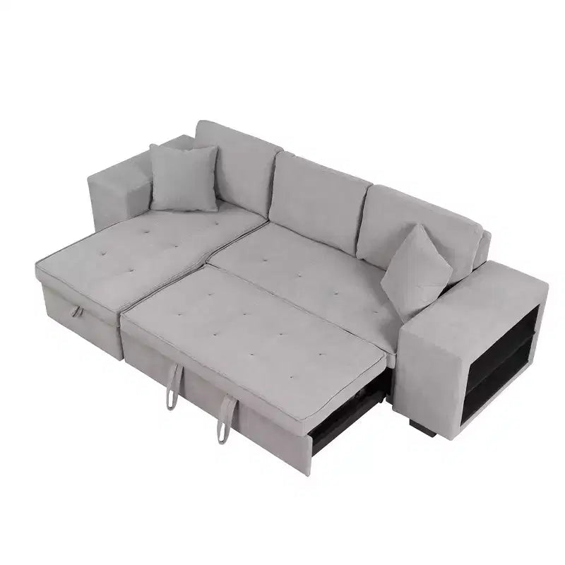 Divano componibile letto reversibile a L da 104.5 con chaise longue contenitore e 2 sgabelli - Divano letto trasformabile a 3 posti per il soggiorno
