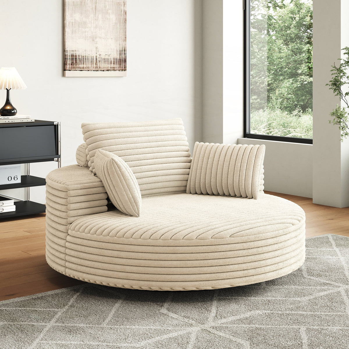 Einzelsessel mit Cord-Chenille-Bezug und Schaumstoffpolsterung, drehbar