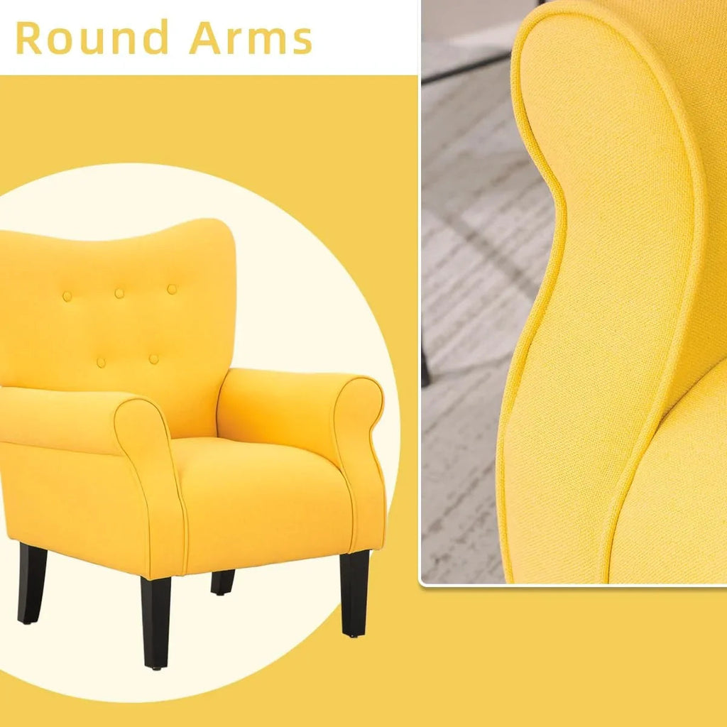 Erommy moderne fauteuil, fauteuil met hoge rugleuning, gestoffeerde eenzitsbank met knopen en houten poten voor de woonkamer