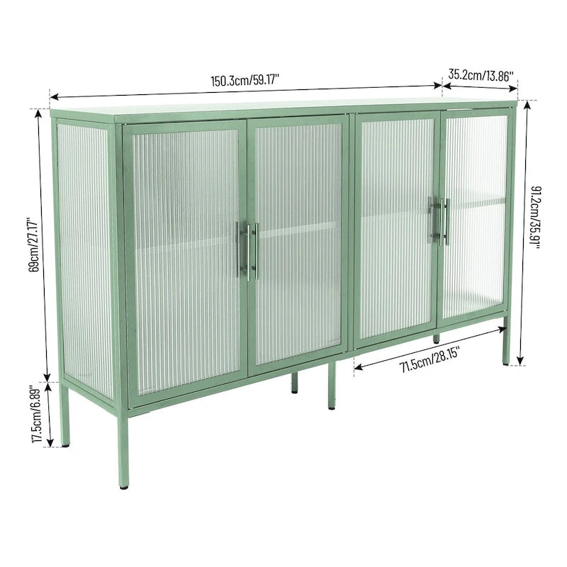 Metallschrank mit gehärteter Glasscheibe und verstellbarem Einlegeboden