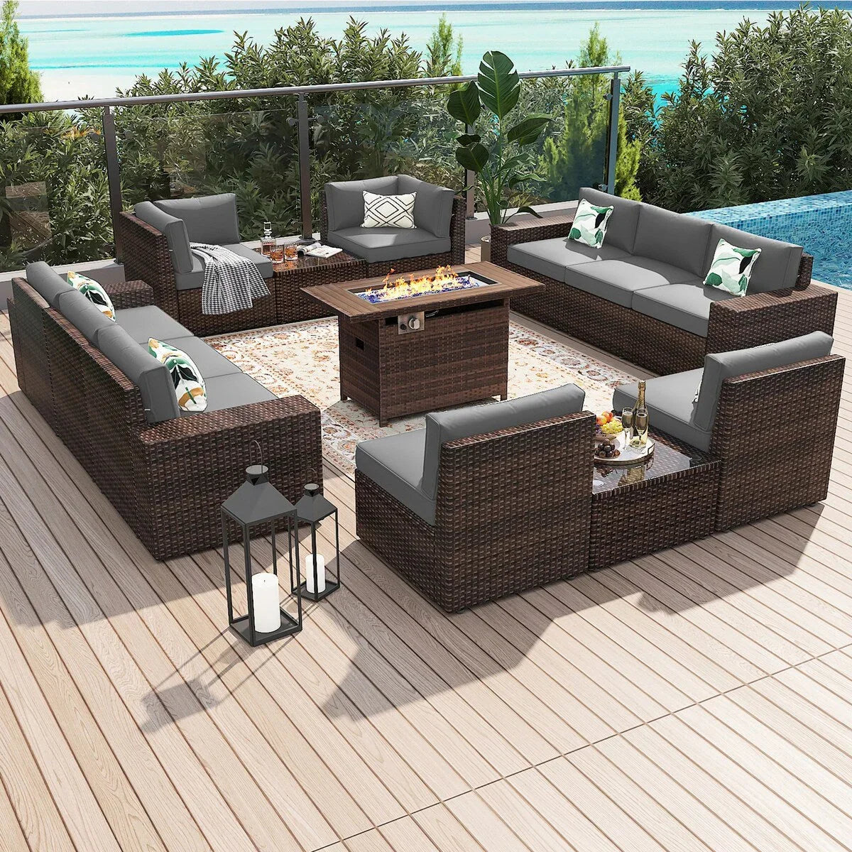 Set di mobili da patio da 13 pezzi con tavolo focolare 44