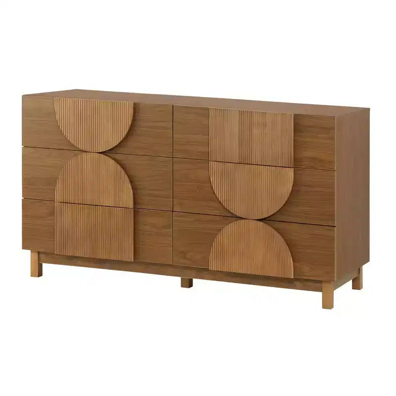 Moderne geometrische Kommode mit 6 Schubladen, breiter Stauraumschrank mit Halbkreismuster für Schlafzimmer und Wohnzimmer