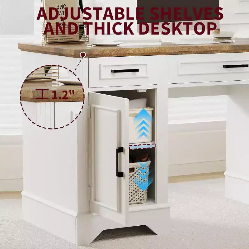 Schreibtisch im Landhausstil fürs Homeoffice mit Stauraum, Holzschreibtisch mit 5 Schubladen und Schrank, rustikaler Computertisch für Wohnzimmer, Schlafzimmer und Arbeitszimmer