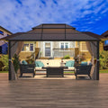 EROMMY hardtop-paviljoen, pergola voor buiten met dubbel dak, netten en gordijnen, extra stevig zonnescherm voor terras, achtertuin en zwembadfeest