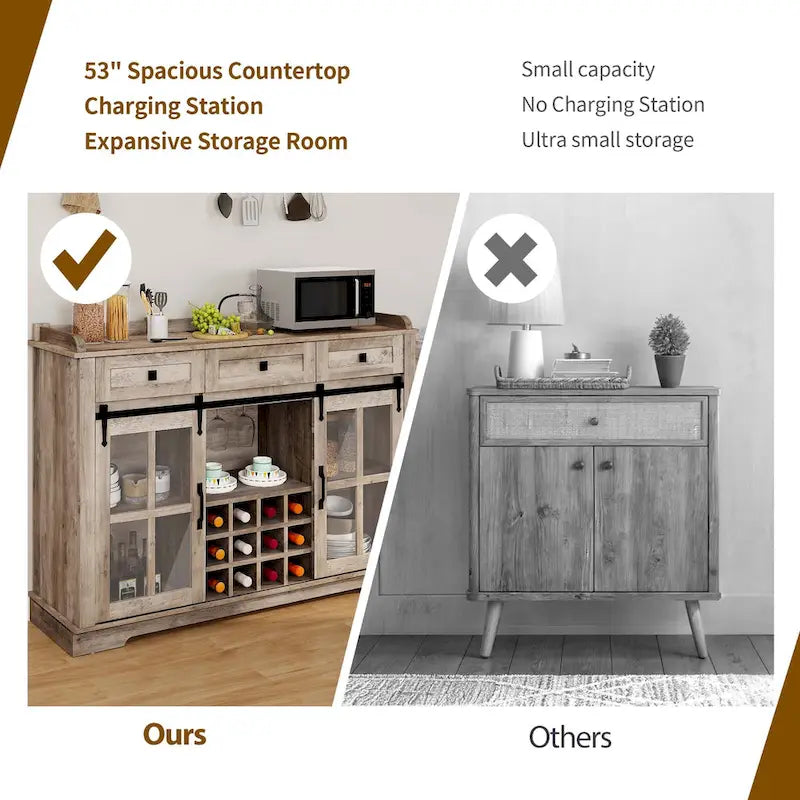 Credenza buffet con ante scorrevoli stile fienile da 53, portabottiglie e mobile contenitore per cucina