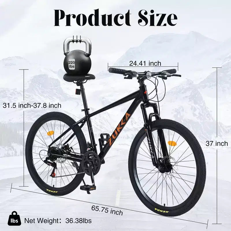 Whisen 26 geveerde mountainbike met derailleur achter met 8 versnellingen, voorvork, KENDA-banden en dubbele schijfremmen