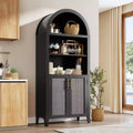 Acekool Vorratsschrank mit Rundbogen und Rattantüren, 5-stufiger Aufbewahrungsschrank im Landhausstil für Küche, Esszimmer und Wohnzimmer