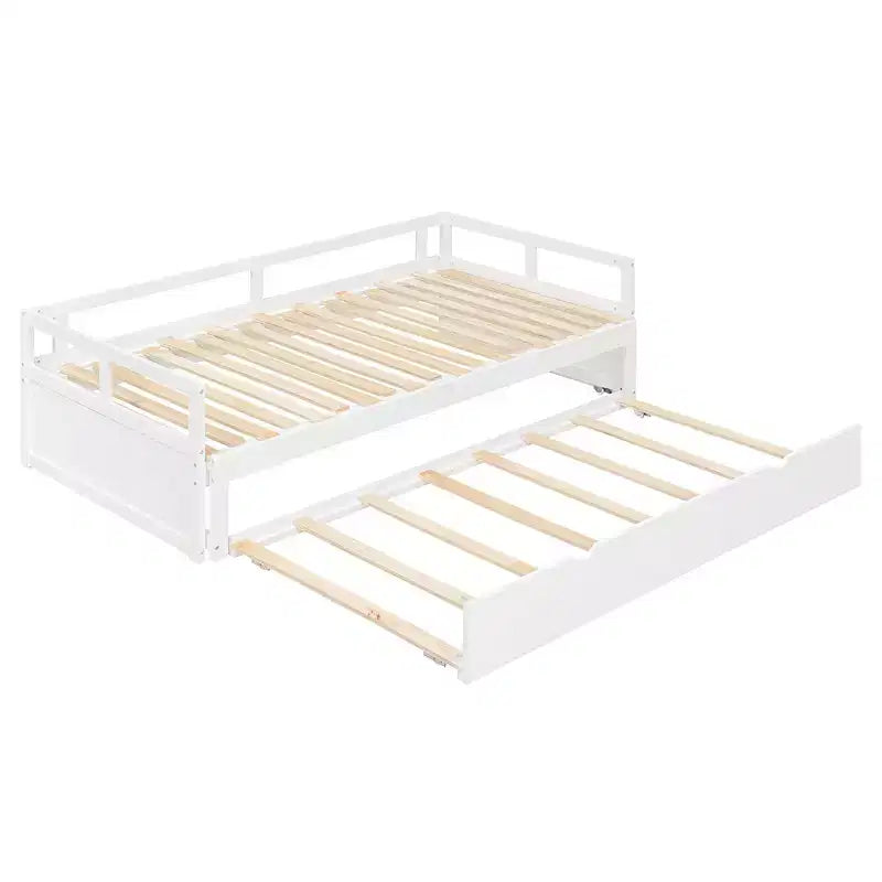 Okak Tagesbett in Einzelbettgröße mit ausziehbarem Design, Gästebett-Auszug/Schubladen und Sicherheitsgittern, Massivholz-Bettgestell für Jugendliche und Erwachsene