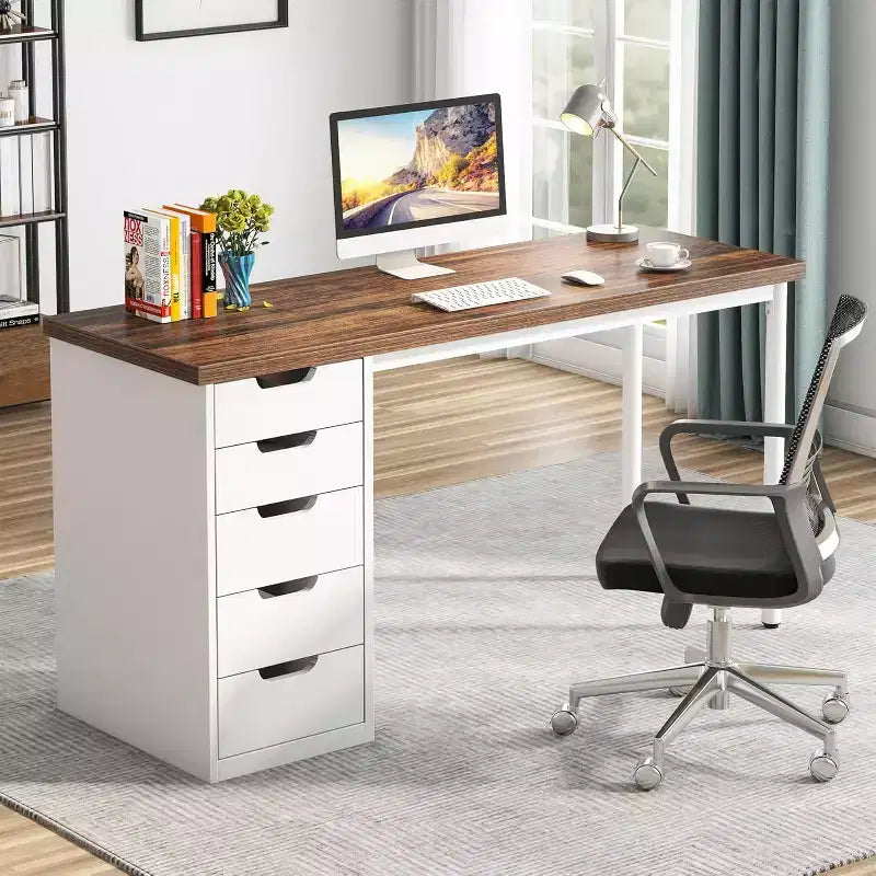 Bureau d’ordinateur Lantine avec 5 tiroirs, bureau moderne et sobre de 47 pouces pour le télétravail, les études et l’écriture, idéal pour les petits espaces