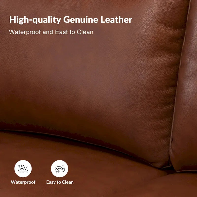 Balvino Sofa mit 81 cm Breite, im Übergangsstil, aus echtem Leder, mit gerollten Armlehnen, Nagelkopfbesatz und abnehmbaren Kissen
