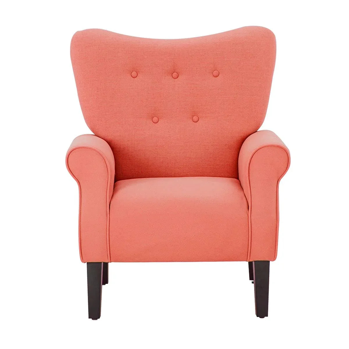 Erommy moderne fauteuil, fauteuil met hoge rugleuning, gestoffeerde eenzitsbank met knopen en houten poten voor de woonkamer
